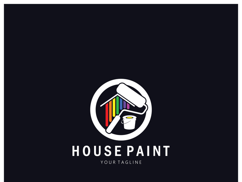 logo icon illustration house paint with a blend of brushes and rollers for house wall paint design, minimalist house, painting, interior, building, property business, wallpaper, vector concept