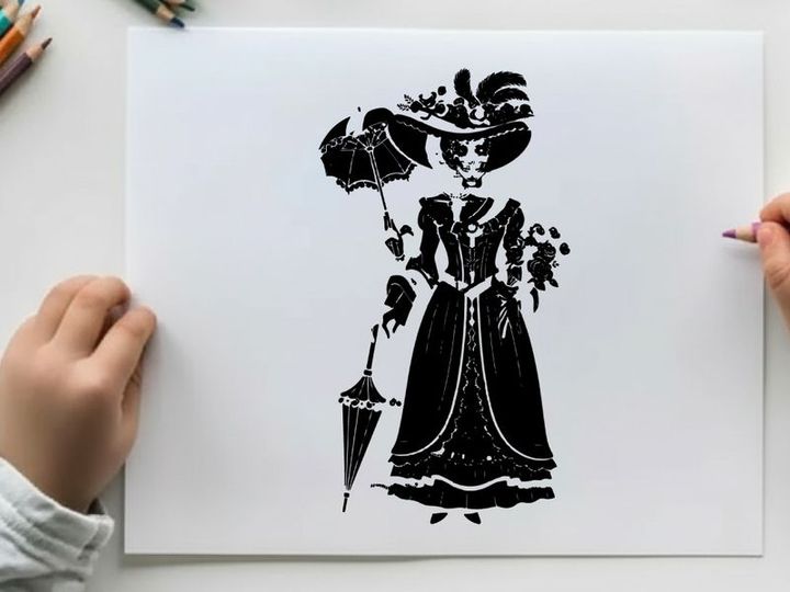 Victorian era silhouette of a woman in elegant attire