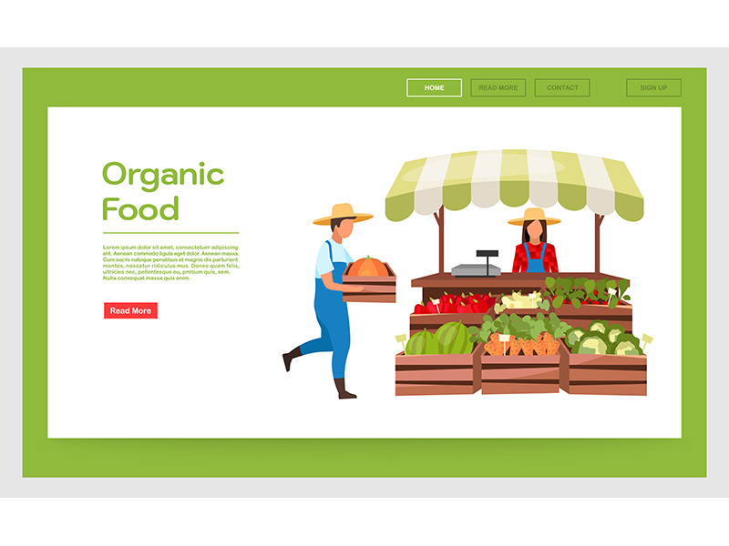 Organic food landing page vector template