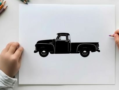 Silhouette of a classic old pickup truck vehicle