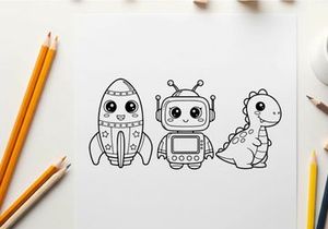 Cute robots and alien vector illustration flat design