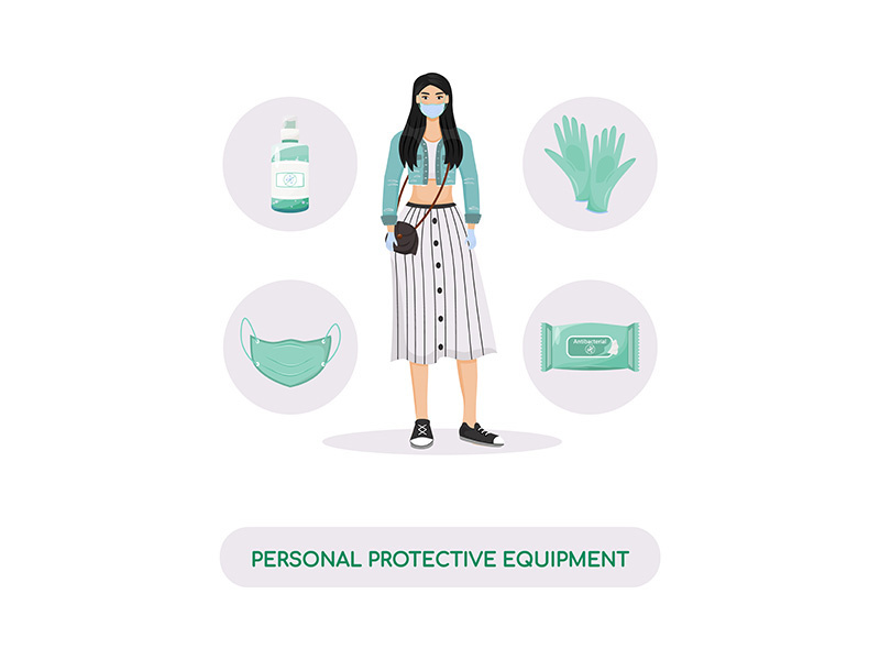 Personal protective equipment, hygiene products flat concept vector illustration