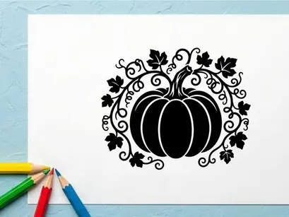 Diseño decorativo de calabaza con enredadera y hojas para otoño o Halloween