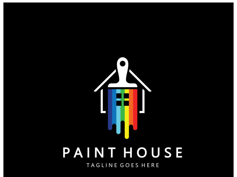 logo icon illustration house paint with a blend of brushes and rollers for house wall paint design, minimalist house, painting, interior, building, property business, wallpaper, vector concept