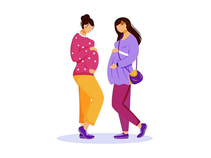 Two pregnant women flat vector illustration