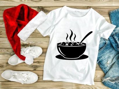 Hot soup bowl steaming spoon minimalist black white illustration