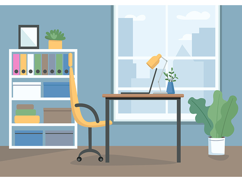 Home workplace flat color vector illustration