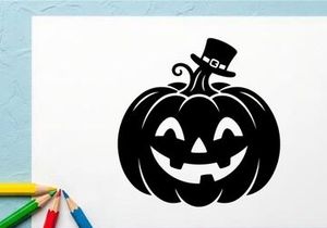 Calabaza de Halloween festiva con rostro de Jack-o'-Lantern y sombrero de copa