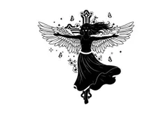 Silhouette of a mystical winged woman with flowing hair silhouette