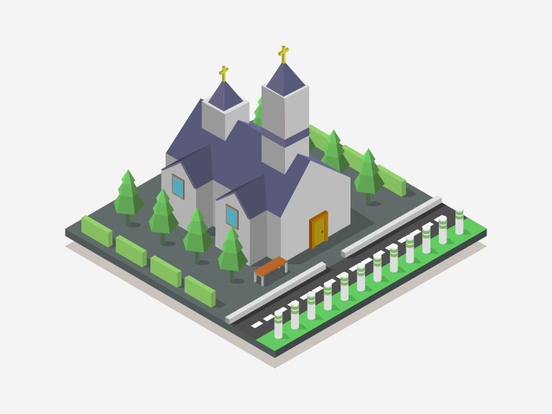 Illustrated isometric church