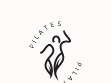 Abstract Pilates Logo, Yoga identity body balance vector monoline Design Template. wellness lifestyle