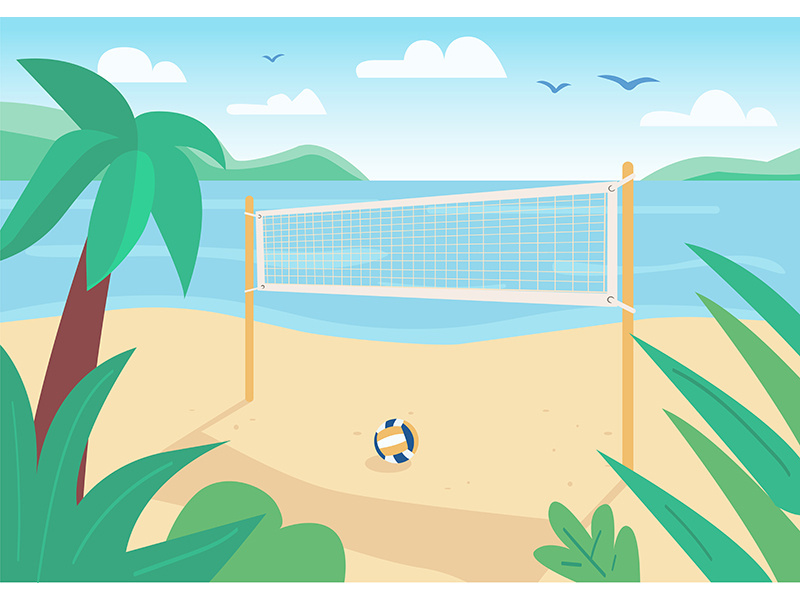 Beach volleyball net flat color vector illustration