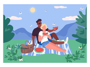 Summer couple picnic flat color vector illustration preview picture