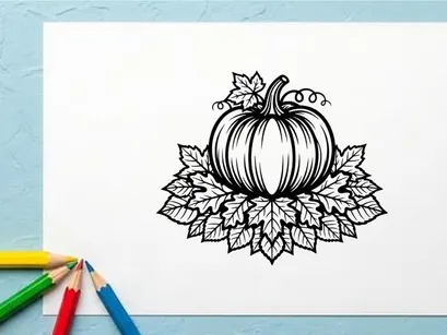 Pumpkin with autumn leaves for fall harvest or seasonal decor