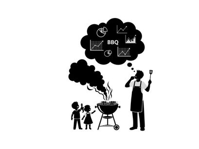Silhouette of a man and kids enjoying a bbq on a sunny day silhouette