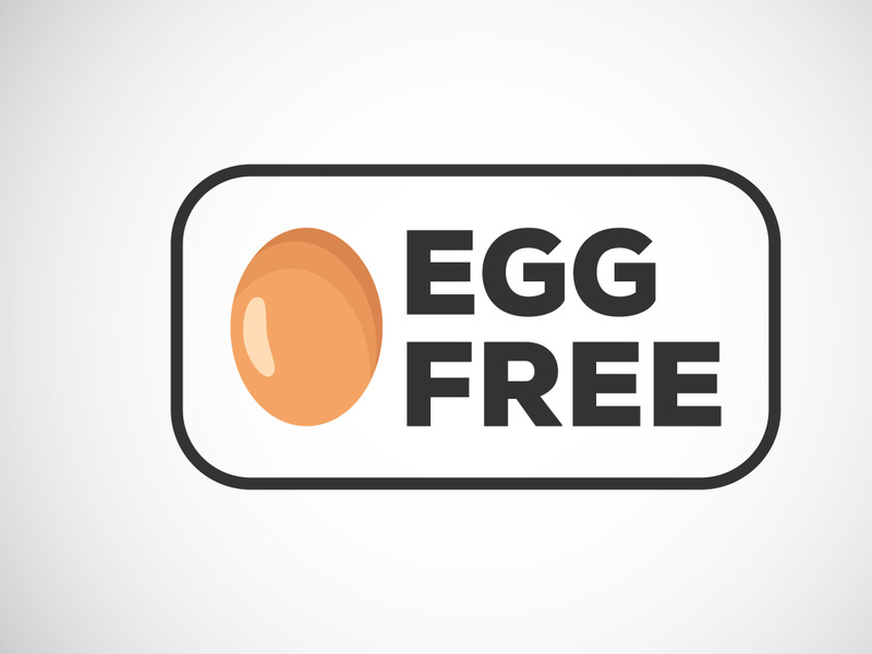 Egg free labels badge logo sign for food package seal. 100 percent egg free flat vector illustration