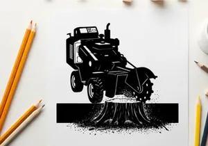 Silhouette of a tractor with a brush cutter attachment in action