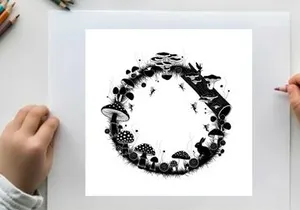 Silhouette of various mushrooms and fungi in a circular pattern
