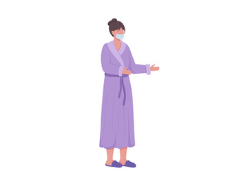 Sick woman wearing face mask semi flat color vector character preview picture