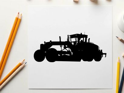 Silhouette of a large industrial tractor or bulldozer vehicle