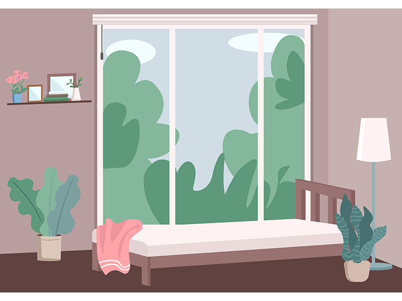 Modern bedroom interior flat color vector illustration
