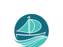 Sailboat boat on sea ocean wave with logo design simple ship