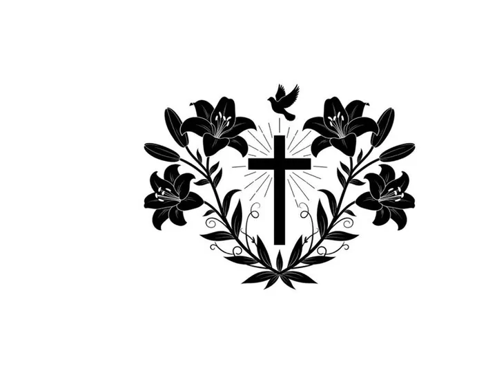 Christian symbolism cross lilies and dove silhouette