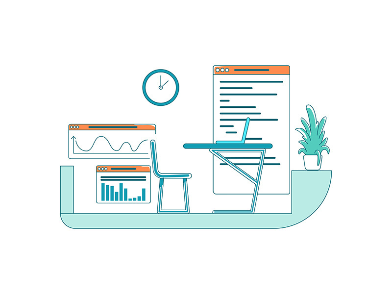 Analyst workplace flat color vector scene