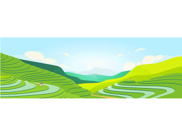 Terraced fields at sunset flat color vector illustration preview picture