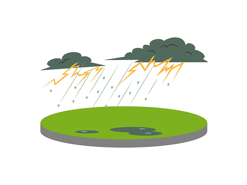 Thunderstorm in rural area cartoon vector illustration