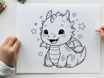 Cute smiling dragon mascot with hearts vector illustration preview picture