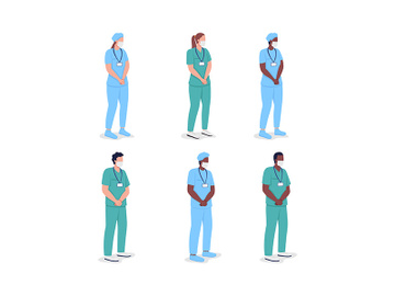 Multicultural doctors flat color vector faceless character set preview picture