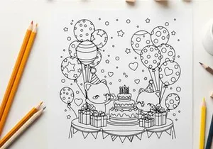 Birthday celebration with cake balloons gifts vector illustration