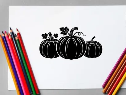 Silhouette of three pumpkins with leaves for autumn or Halloween themes