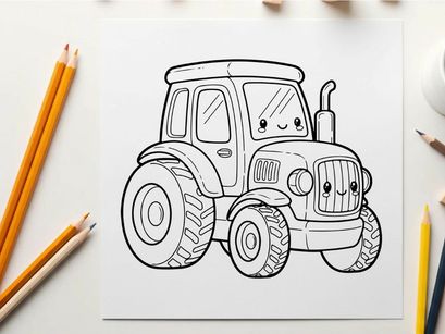 Cute cartoon tractor smiling vector illustration flat design