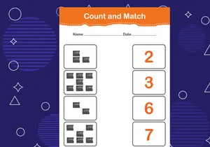 10 Pages Count and match with the correct number. Matching education game. Count how many items and choose the correct number