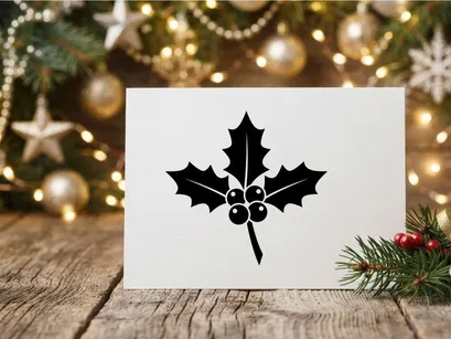Christmas holly berry icon, festive winter plant silhouette for holiday design projects.