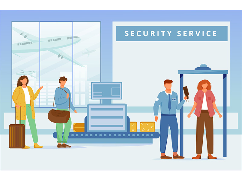Airport security service flat vector illustration