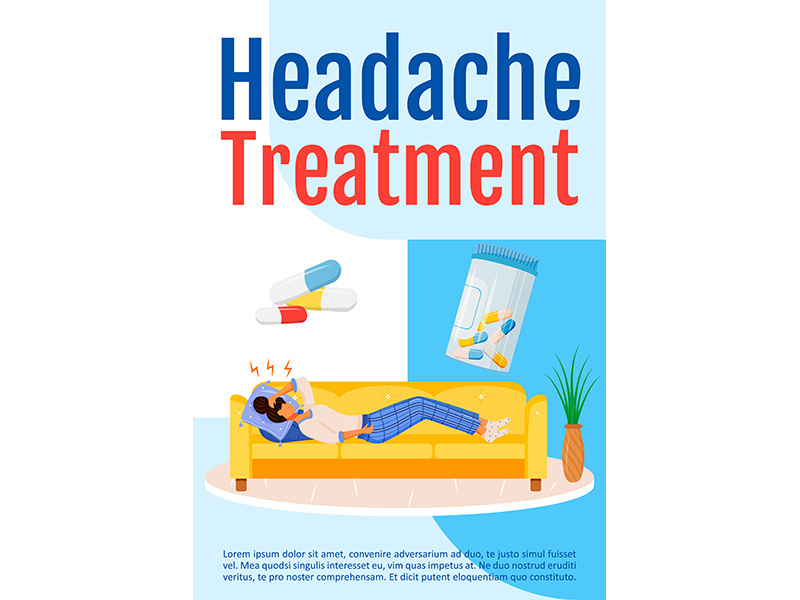 Headache treatment poster flat vector template