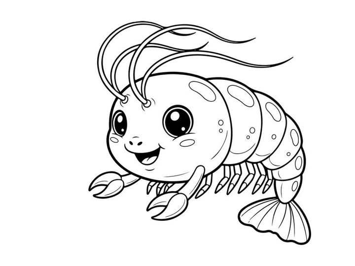 Cute cartoon shrimp smiling vector illustration flat design