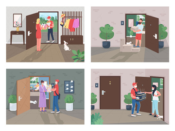 Covid lockdown delivery flat concept vector illustration set preview picture