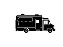Silhouette of a food truck with awning and service door