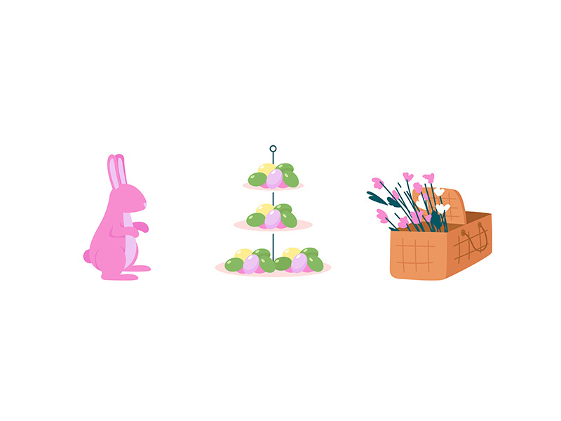 Easter celebration flat color vector detailed object set