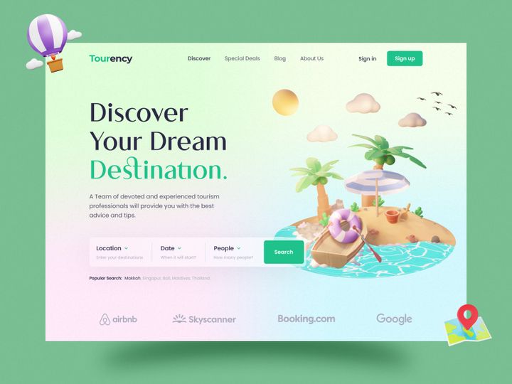 Tourency - Travel Web Header Design✈️