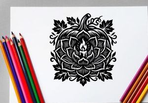Intricate black and white henna-inspired floral tattoo design
