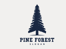 Forest Logo, Vector Forest Wood With Pine Trees Design