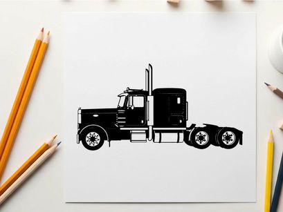 Silhouette of a large semi truck with trailer
