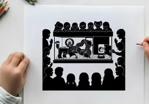 Silhouette of people watching a tiger in a glass box exhibit