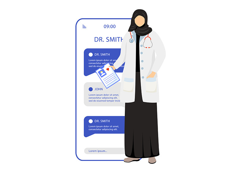 Online medical consultation smartphone vector app screen