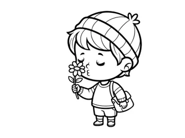 Cute child holding daisy flower vector illustration preview picture